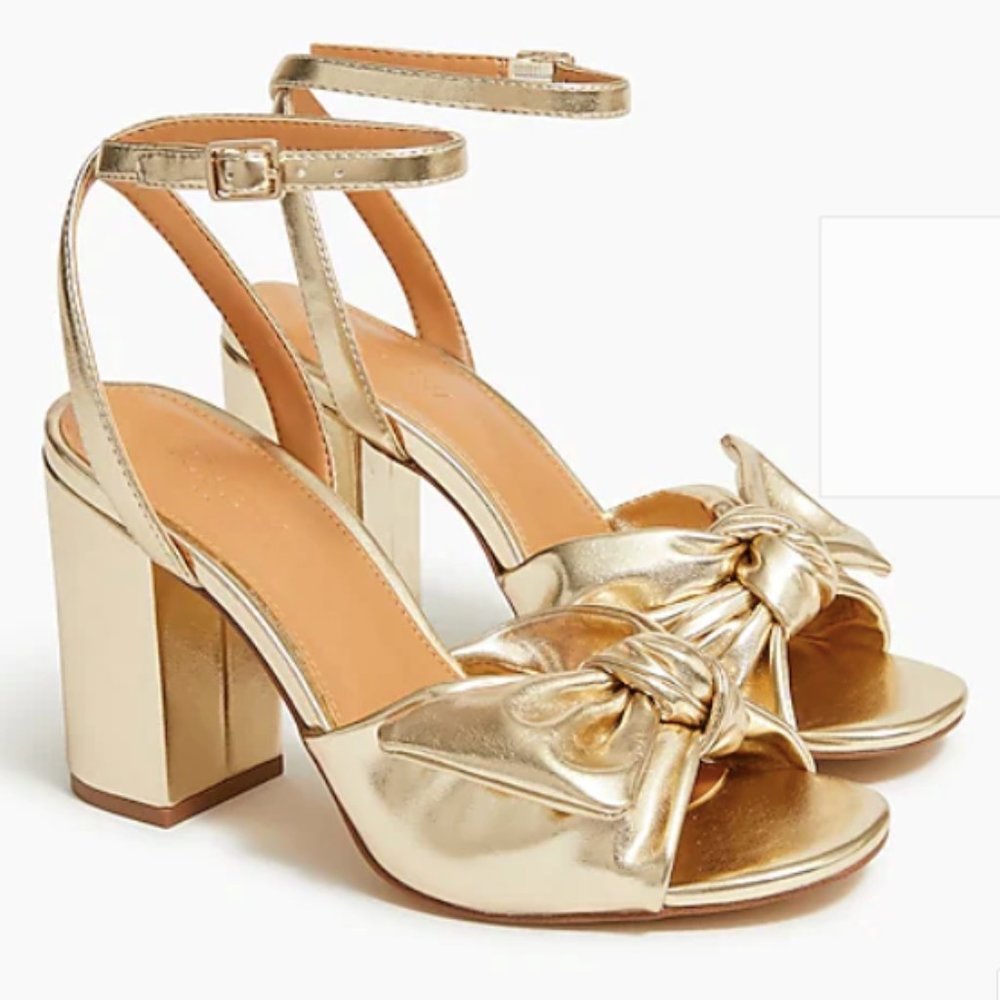 j. crew metallic bow tie block heel size 10